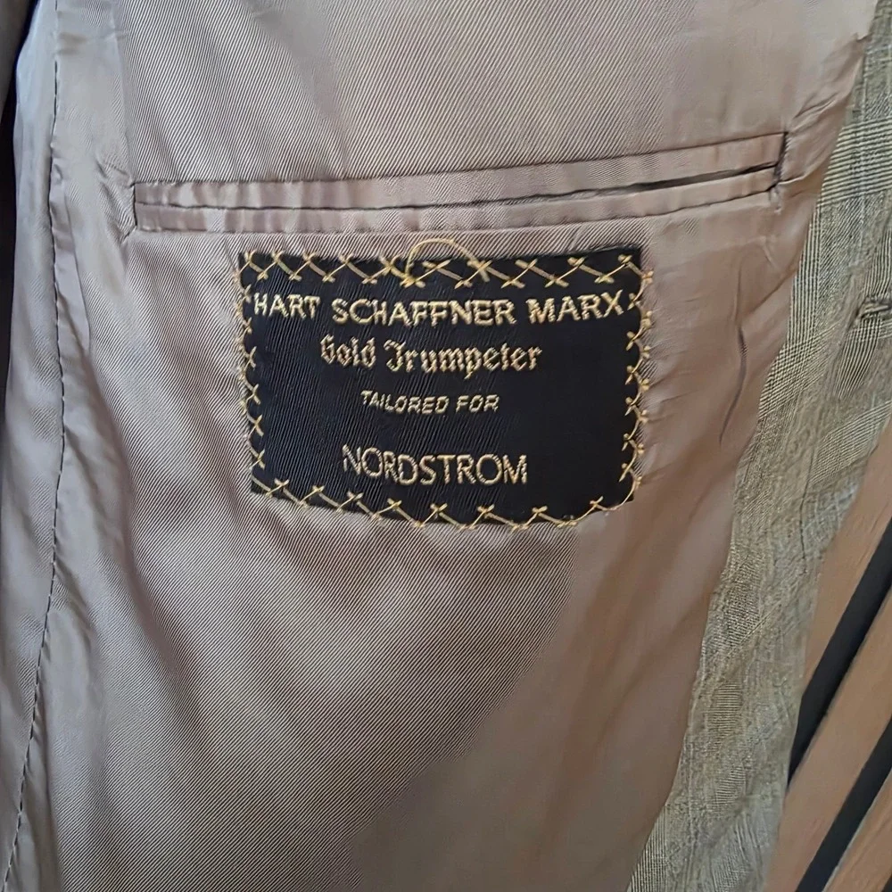 Hart Schaffner Marx Sport Coat 46XL‎ Grey Glen Plaid Wool Made in USA